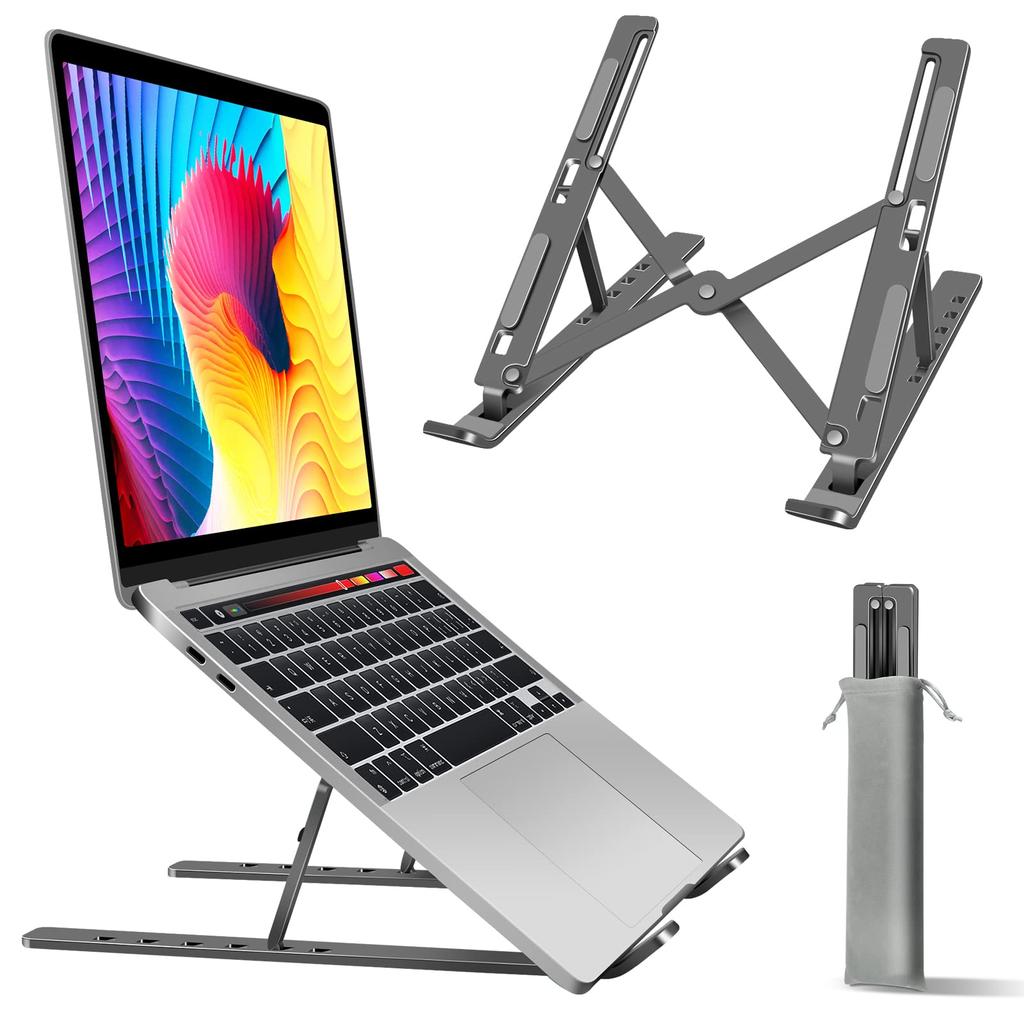 Laptop PC Tablet iPad Aluminum Ergonomic Height and Angle Gray Stand, Stand, Stand, Stand, Alloy, Foldable, Non-slip, Lightweight, Design, 6-Stage