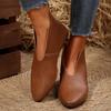 Wind Pointed Low Heel Leather Boots Women's Autumn and Winter New Large Size Flat Sleeve Chelsea Boots Women
