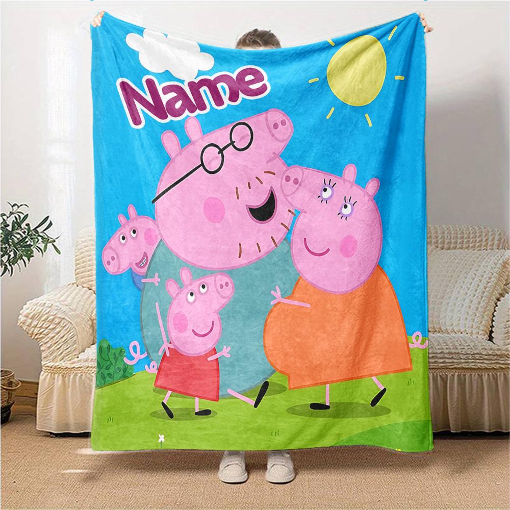 Custom Name Peppa Pig Family Adventure Party Blanket For Couch Bed Plush Cozy Fuzzy Blanket Super Soft Warm Blankets For Fall And Winter 0916108