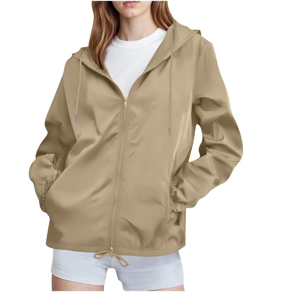 Women Solid Rain Jacket Outdoor Plus Waterproof Hooded Raincoat Windproof