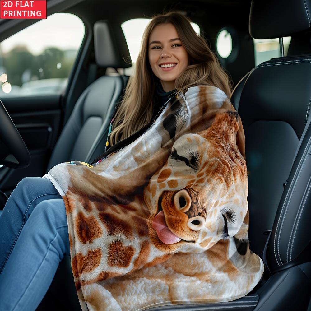 [Portable Flannel Blanket] 2D Flat 1pc Giraffe in Soft Bed Portable Blanket- Lightweight Flannel Throwfor Sofa, Travel, Camping,