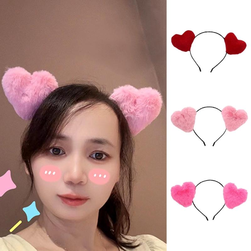 Love Heart Headband Plush Hairband Female Hairhoop Festival Gathering Headpiece Valentine Love Hairband Hair Decors