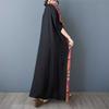 Ladies' Red Square Grid Splicing Black Long Dress Vintage Robe
