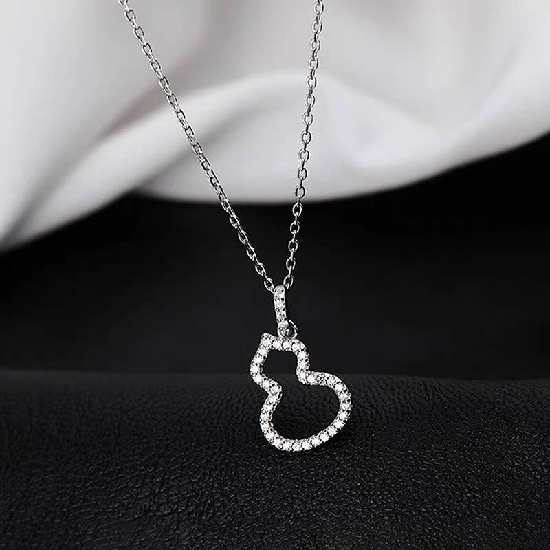 S925 Sterling Silver Gourd Pendant Necklace - Niche Design with Diamond Inlay for Women