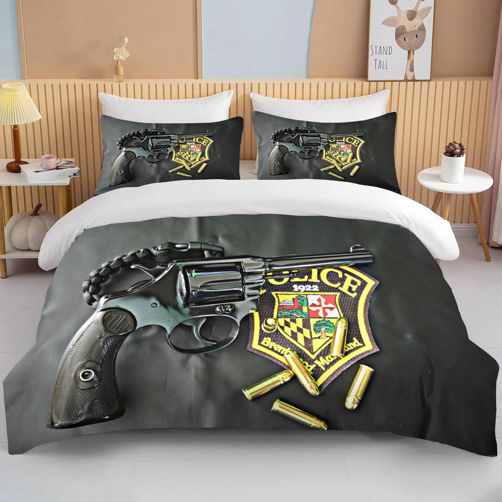 3D Rifle Revolver Cartridge Gun Comforter Bedding Set,Duvet Cover Bed Set Quilt Cover Pillowcase,King Queen Size Bedding Set