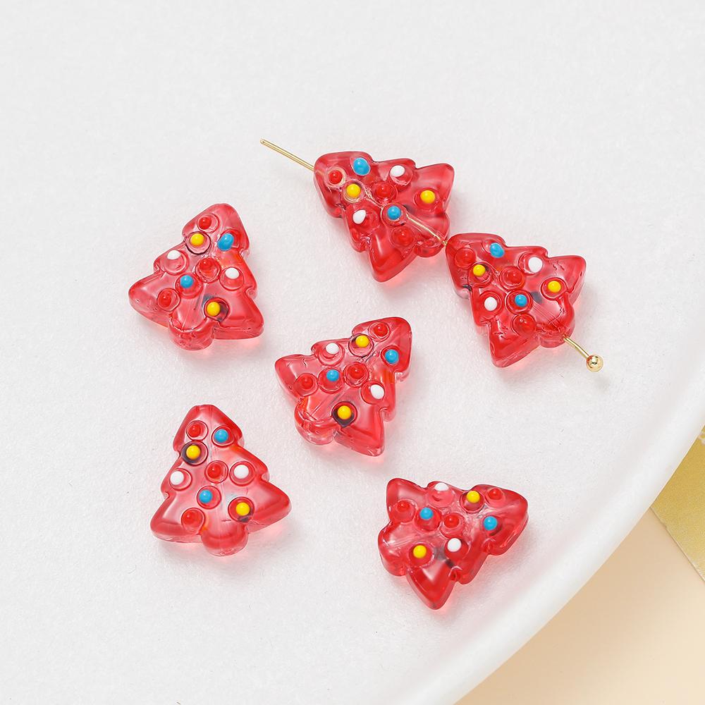 2pcs 15x16.5mm Glass Beads Colorful Christmas Tree Spacer Bead for Keychain Christmas Decoration DIY Jewelry Making Accessories