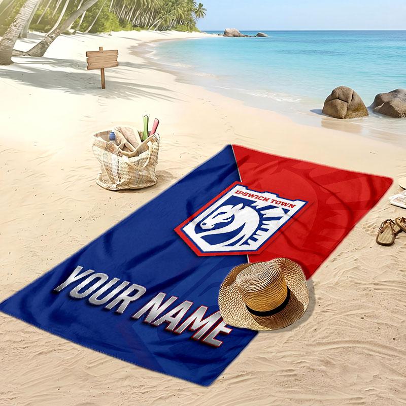 Ipswich Town Personalized Printed Beach Towel Soccer Logo Support Custom Name Text Absorbent Towel For Sport Travel Special Gift