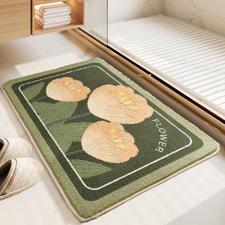 VIKAMA Ins Fresh Flowers Bathroom Carpet Bathroom Floor Mats Toilet Doorway Bedroom Non-Slip Bedside Footrest Home Decoration
