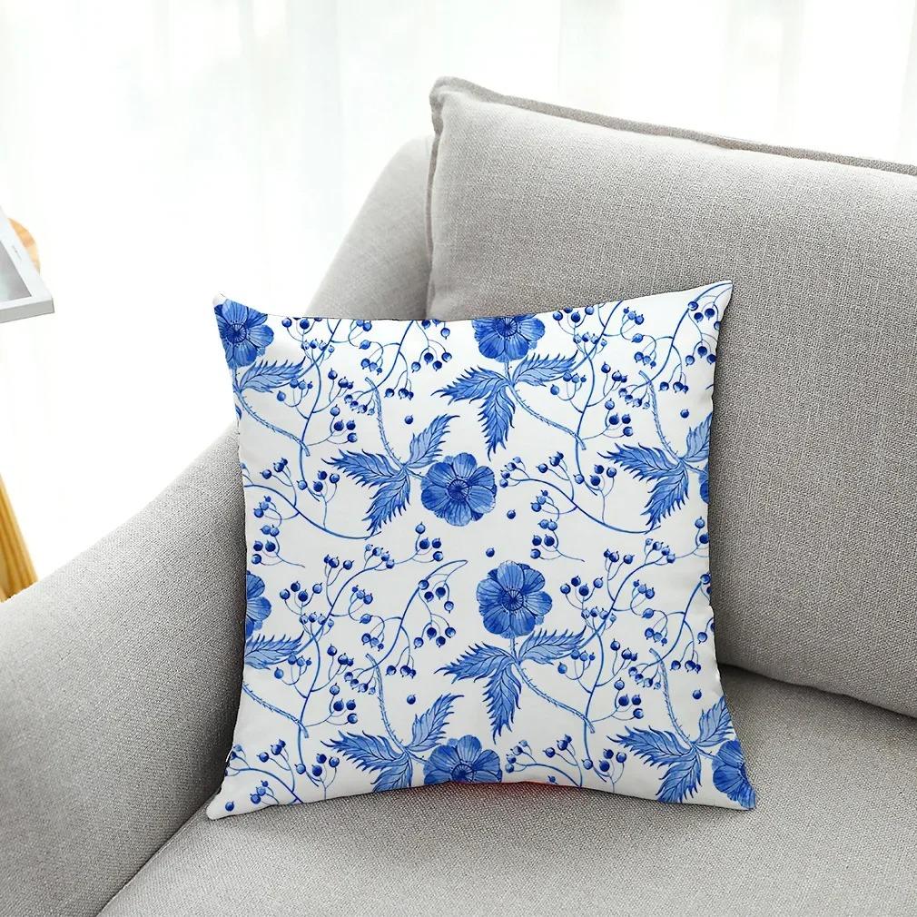 Office Living Room Home Pillowcase Blue and White Porcelain Printed Pillowcase Car Ornaments