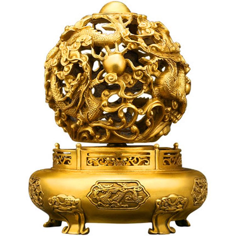 Brass Copper Nine-Turn Qinglong Universe Ornament Incense Burner Rotating Metal Craft  high15Wide10cm жёлтый
