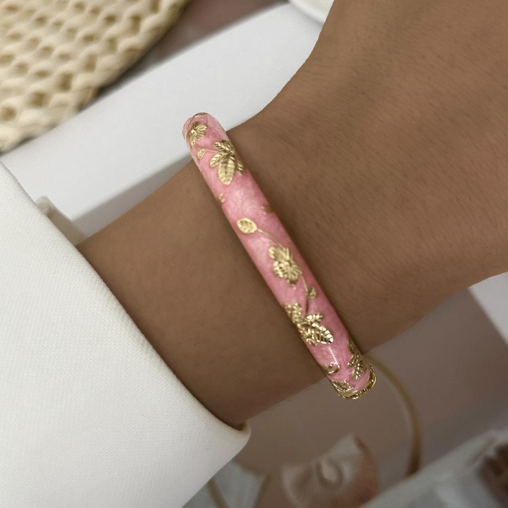 Ethnic Style Luxury Multicolor Enamel Flower Bracelets For Women Gold Color Leaf Floral Cloisonne Bangle Bohemia Charm Jewelry