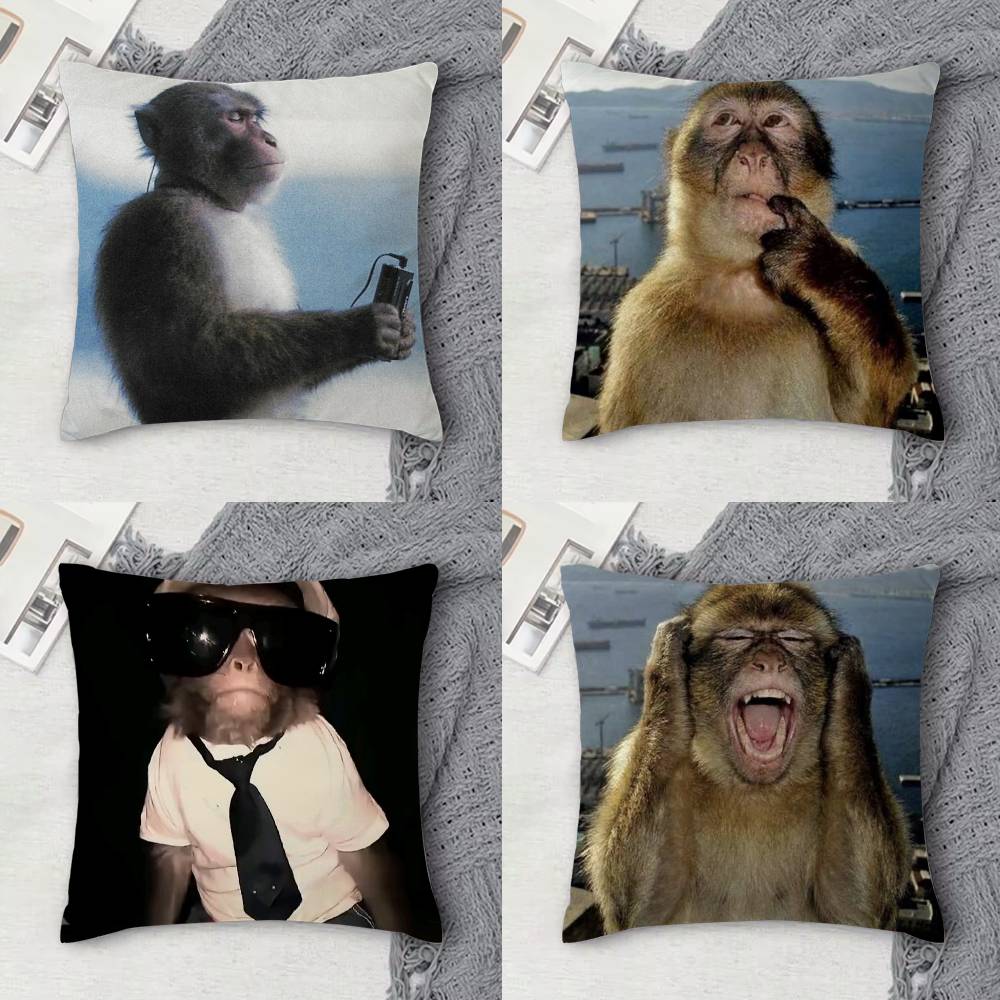 Monkey Music Sipping Meme Doublesided Printed Square Decorative Cushion Cover for Sofa Living Room Home Decor