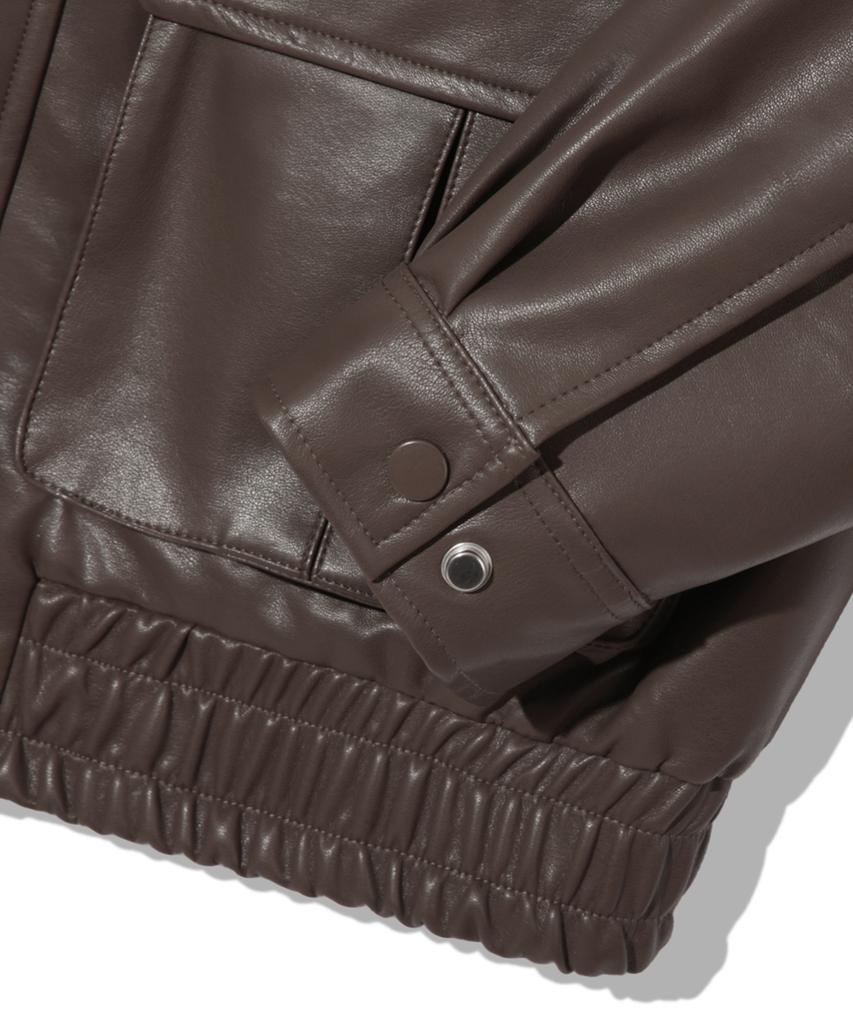 Trillion Vegan Leather Two-Pocket Blouson Jacket [Brown]