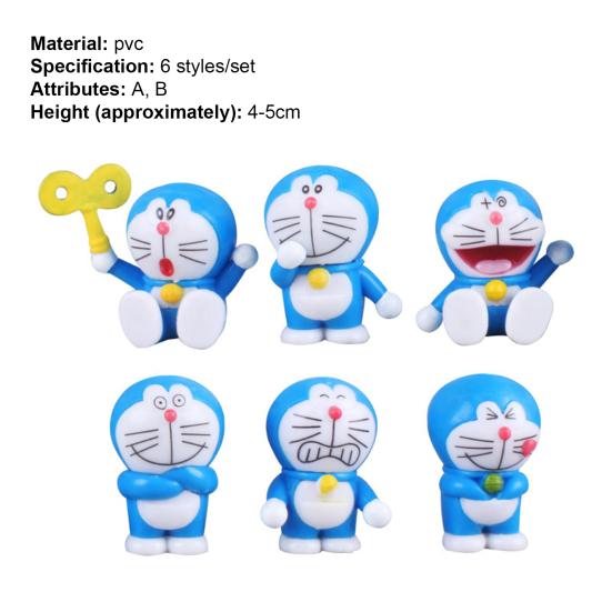 6Pcs/Set Action Figurine Six Styles Colorful Wing Design Anime Doraemon Model Toy for Home