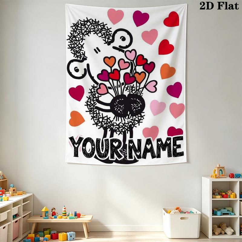 Custom Name Sheepworld Wall Tapestry Aesthetic Wall Hanging Printed Fabric Blanket Decorative Tapestries for Bedroom Living Room Home Decor