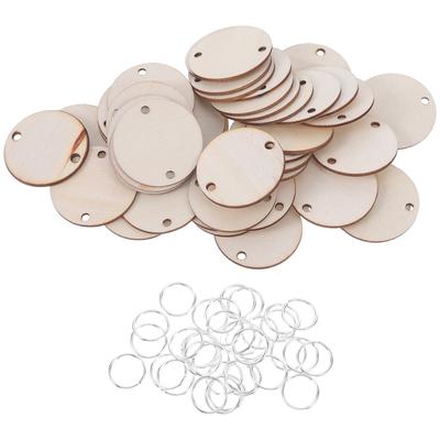 80 piezas 30 mm Círculo Etiquetas de Madera Tableros de Etiquetas Con Agujeros Rodajas Redondas de Madera sin Acabar Piezas Con Anilla Metálica Para Manualidades DIY