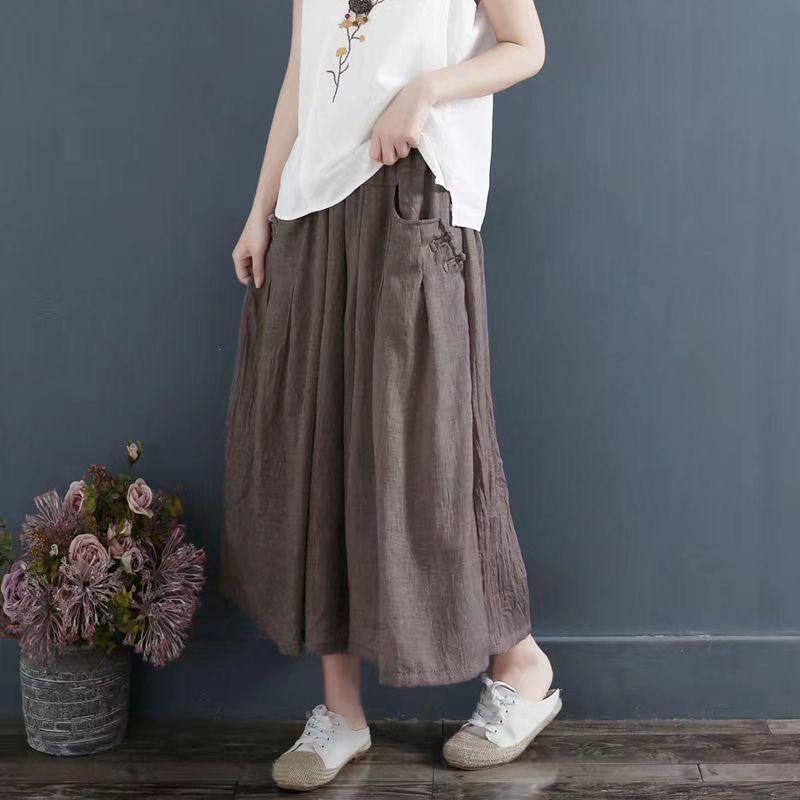 Frühling und Sommer Neue Leichte und Dünne Retro Chinesischer Stil Hohe Taille Lässige Plisseehose Rock Einfache Lässige Weitbeinige Hose