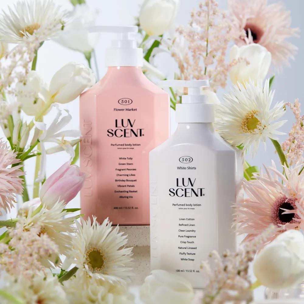 

LUV SCENE Body Lotion 400ml (Flower Market/White Tulip) white shirt