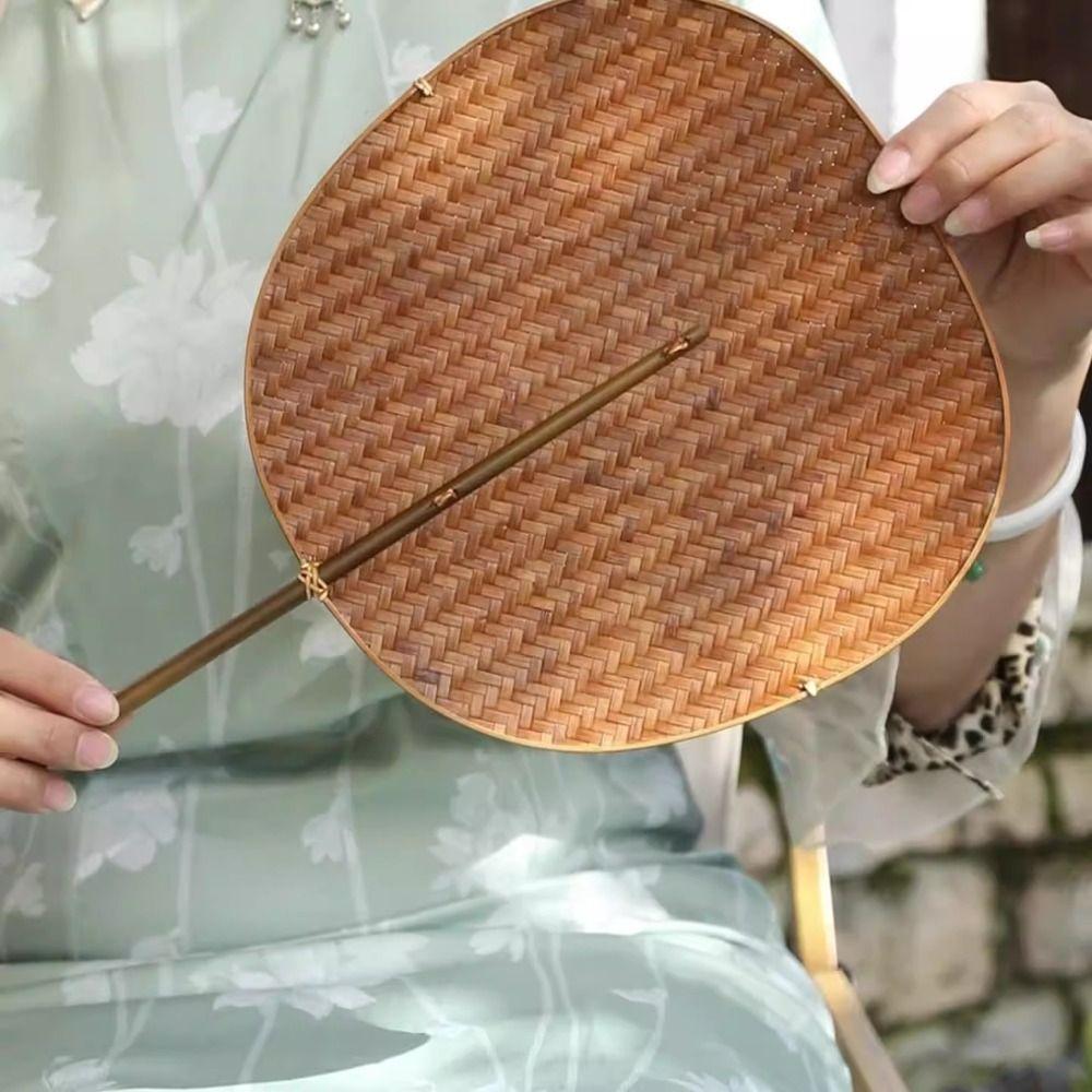 Handmade Bamboo Woven Fan Classical Hand Cranked Fan Chinese Style Circular Fan  Photography Prop