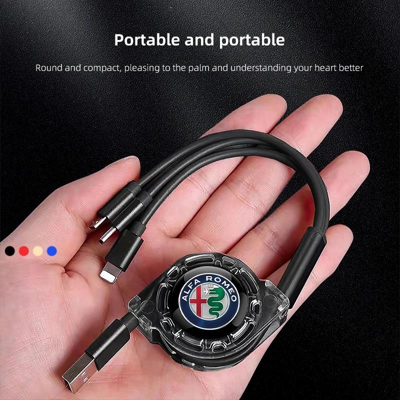 3 In 1 Data Cable Scalable Phone Fast Charging Cable Car Accessories For Alfa Romeo Giulietta Mito Giulia Stelvio Brera 147 156