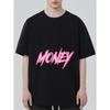 Black Oversized T Shirt with Pink Money Graffiti Print for Casual Streetwear Style