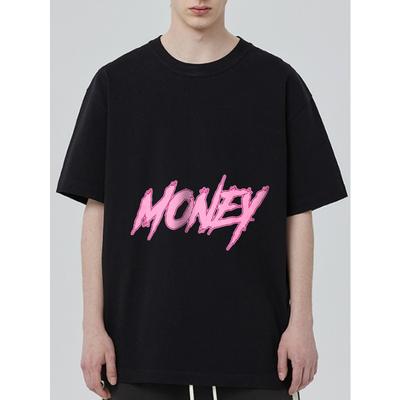 Black Oversized T Shirt with Pink Money Graffiti Print for Casual Streetwear Style