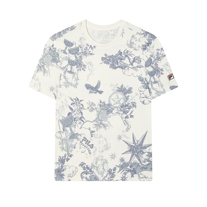 FILA Heritage Series Fashion Print Breathable Comfortable Knit Crew Neck Short Sleeve T-Shirt Men Tops F11M518103F-ZA XXL