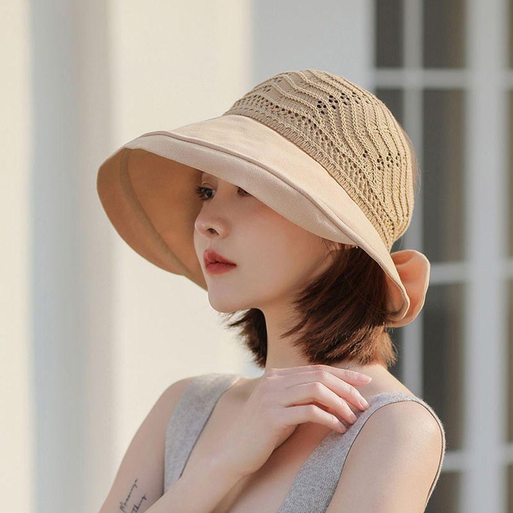 Anti-UV Knitted Bowknot Fisherman Hats Sunscreen Foldable Bucket Hat Panama Caps Basin Hats Unisex