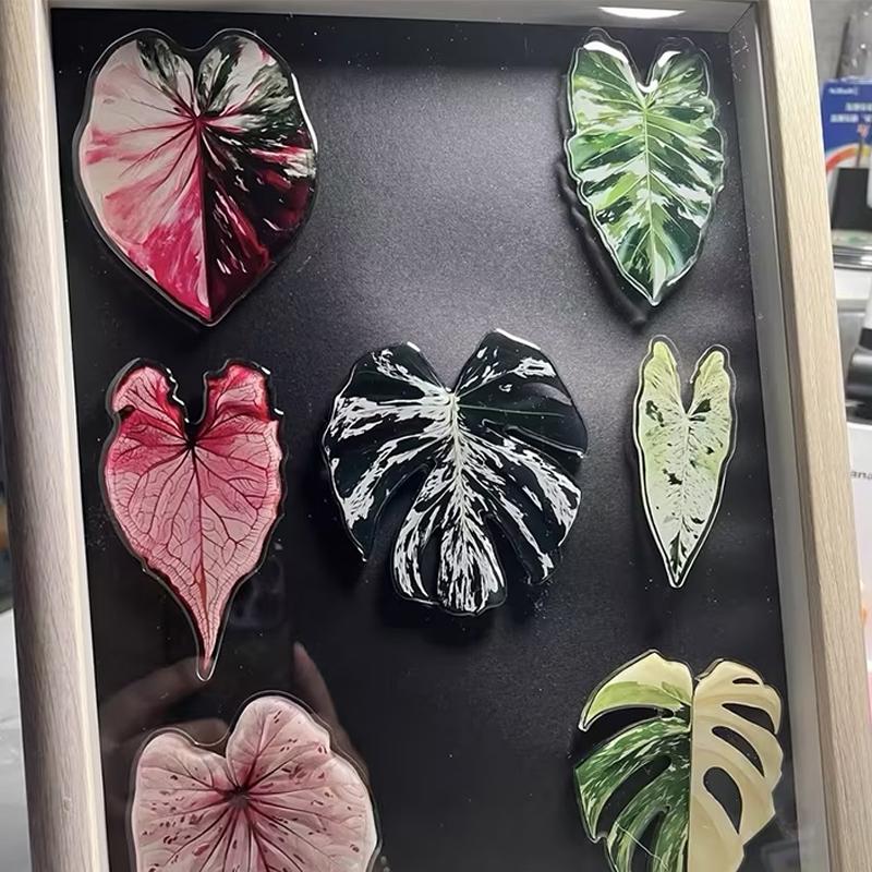 Plants Leaves Fridge Magnet Pink Princess Plant Refrigerator Sticker Acrylic Simulation Leaf Magnet Sticker Home Kitchen Decor