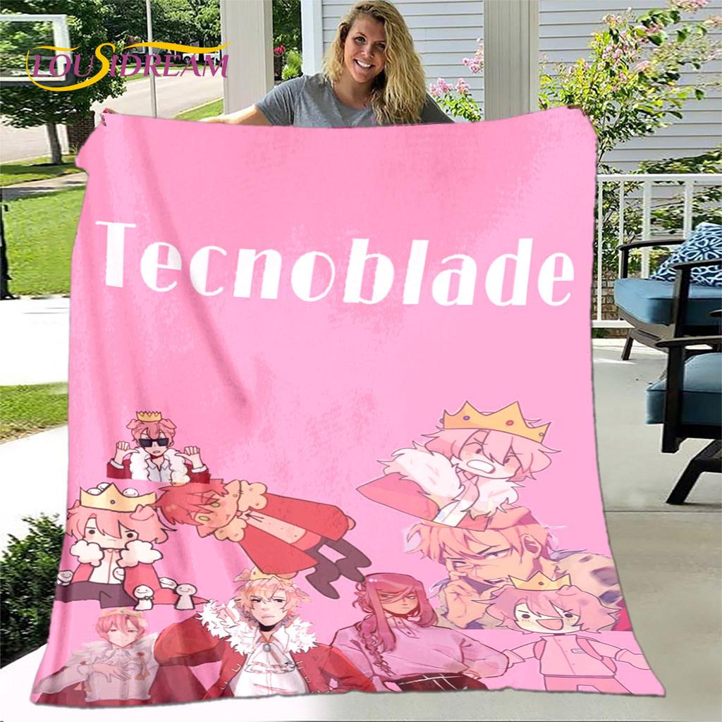 Weiche Plüschdecke mit Technoblade MC-Spiel-Cartoon-Motiv, Flanelldecke, Überwurfdecke für Wohnzimmer, Schlafzimmer, Bett, Sofa, Picknickdecke für Kinder