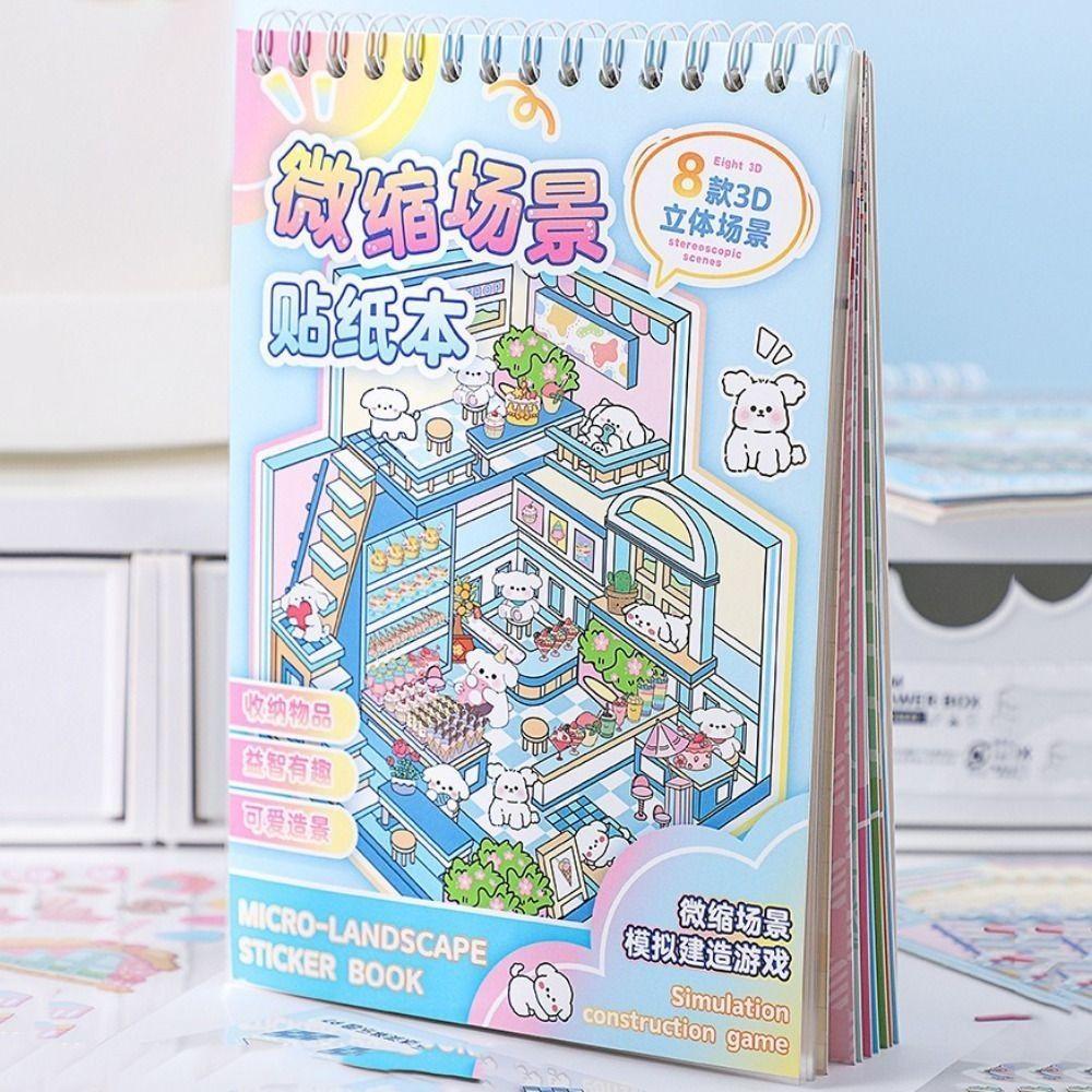 New Cartoon 3D Landscape Sticker Book Diy Pet Sticker Cabin Scene Miniature House Cabin Scene Pocket Sticker For Kids