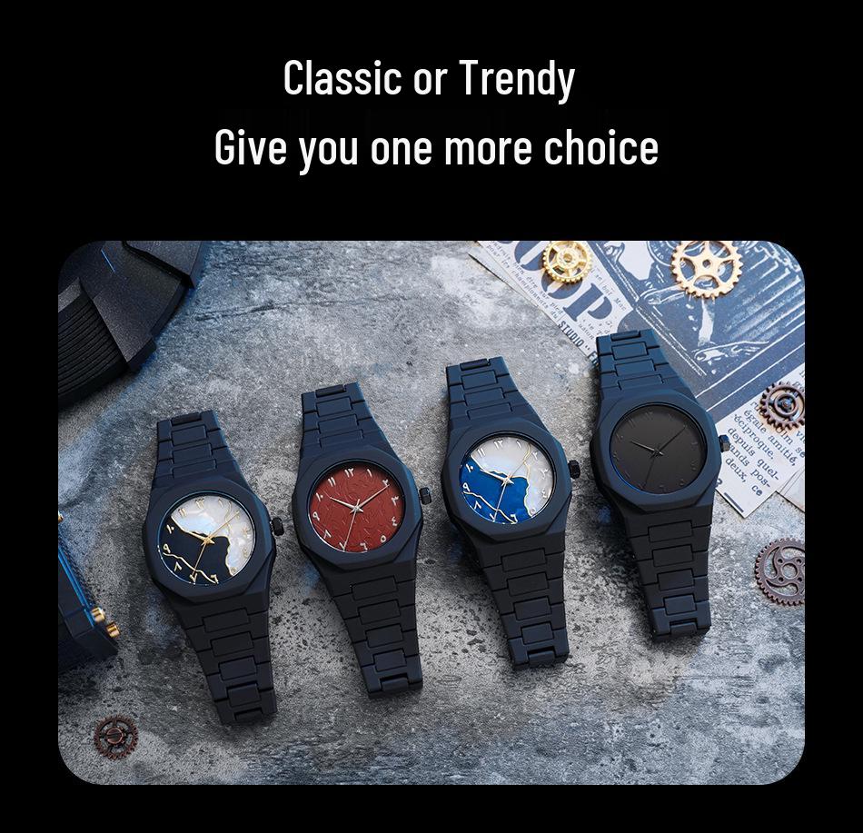 Men's Arabic Numerals Black Matte Quartz Watch
