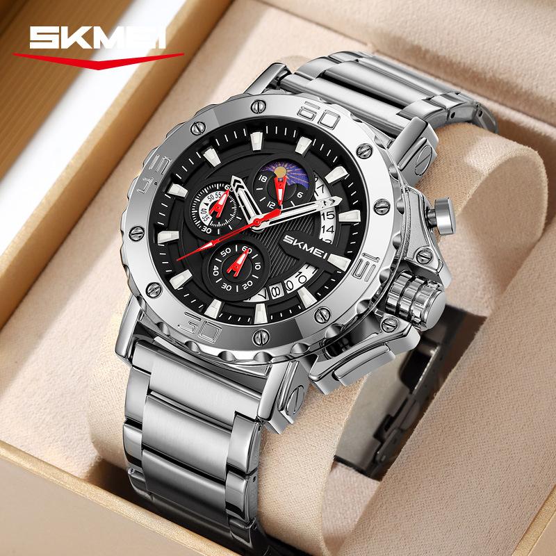 Skmei Watch for Men Top Brand Luxury Big Dial Stainless Steel Waterproof Chronograph Wristwatches with Date