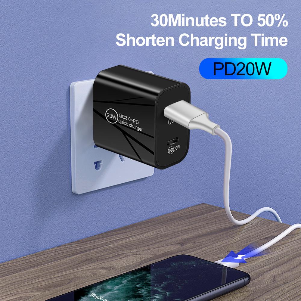 PD20W+QC3.0 Dual Fast Charger for Mobile Devices - US/EU/UK Standard.