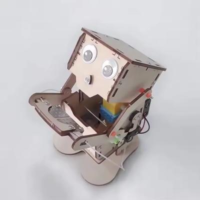 DIY Coin Eating Robot Model Teaching Steam Project Kit Children's Science Experiment Education Toy Wooden Assembly Kit