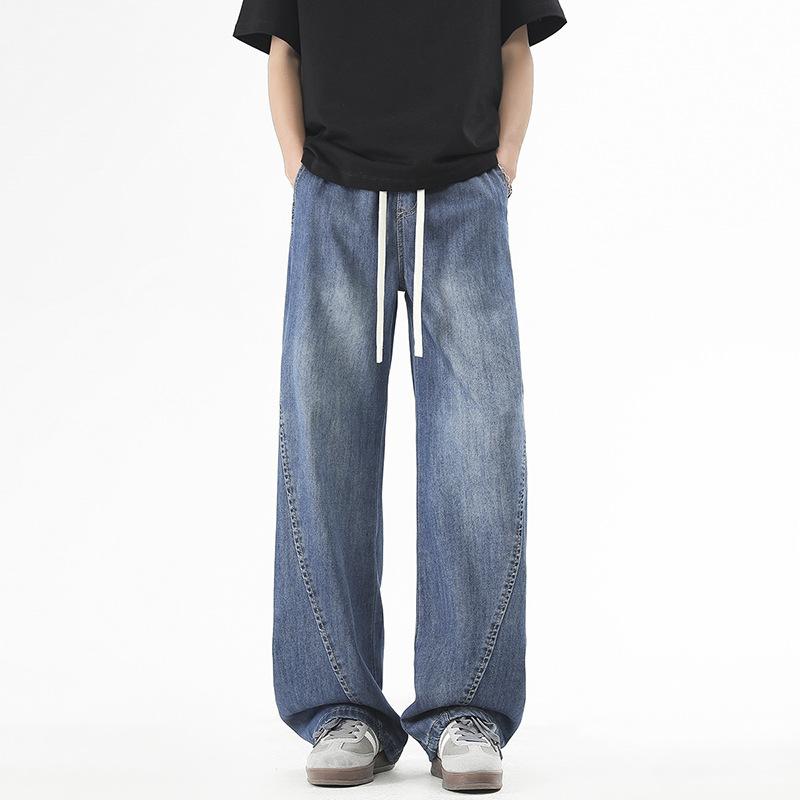 Three-bar Jeans with Loose Draping Style High Street Mopping Trousers