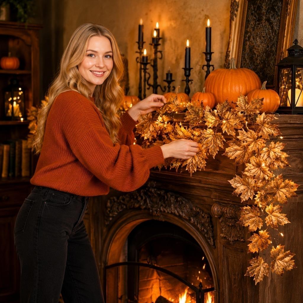1 Piece Artificial Maple Leaf Garland for Halloween Thanksgiving Decor - 175cm Wall Hanging