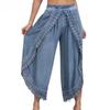 High Waist Wide Leg Ninth Length Harem Pants Solid Color Women Lace Trim Casual Pants Lady Clothing