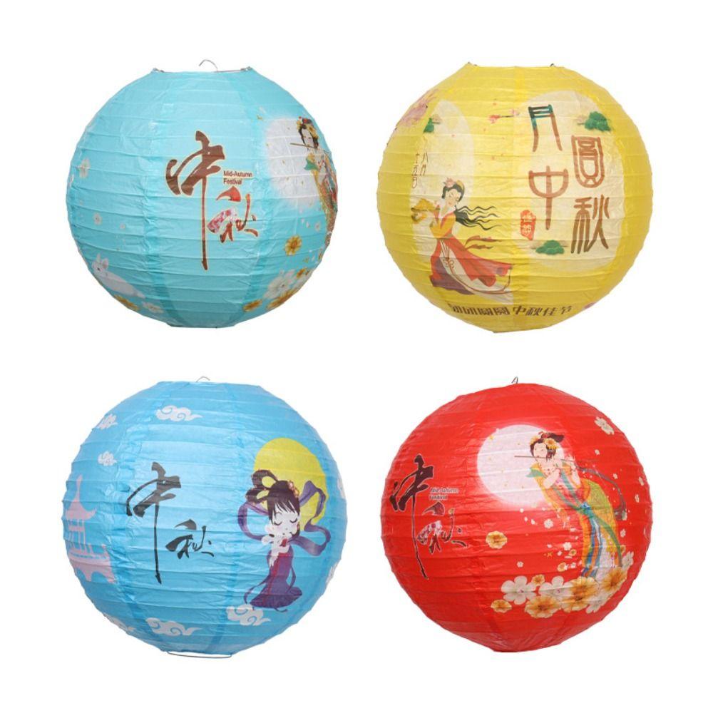 Luminous Chinese Mid Autumn Lantern Traditional Hanging Festival Antique Lantern Good Luck Portable Round Paper Lantern New Year