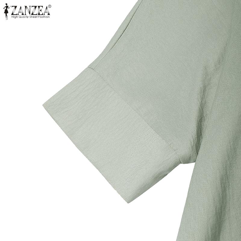 ZANZEA Women Turn Down Collar Loose 3/4 Sleeve Plain Blouse