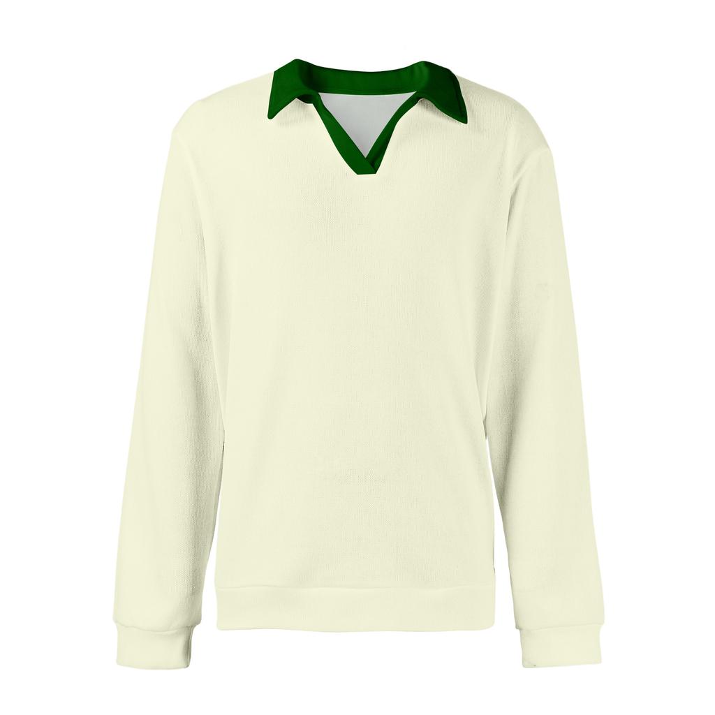 Men's Casual Color-Block Collared Long-Sleeve Knit Base Layer Top