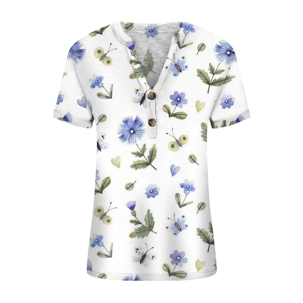 Módní dámské volné letní topy s krátkým rukávem s výstřihem do V