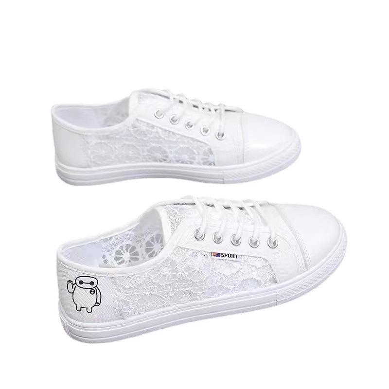 2025 Summer New Lace Breathable Little White Shoes Female Korean Version Student Shoes Mesh Canvas Shoes Flat Baseplate Shoes