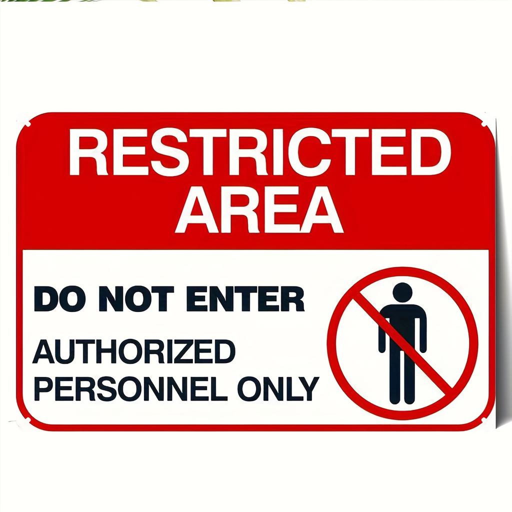 Metal Sign RESTRICTED AREA Personnel Only Iron Wall Decor with No Entry Symbol Traditional Retro Design for Bedroom Livi