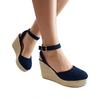 Platform Shoes Women Wedge Heels Blue Elegant Ladies Party Shoes Fashion Espadrille Wedge Heel 10cm Plus Size 42