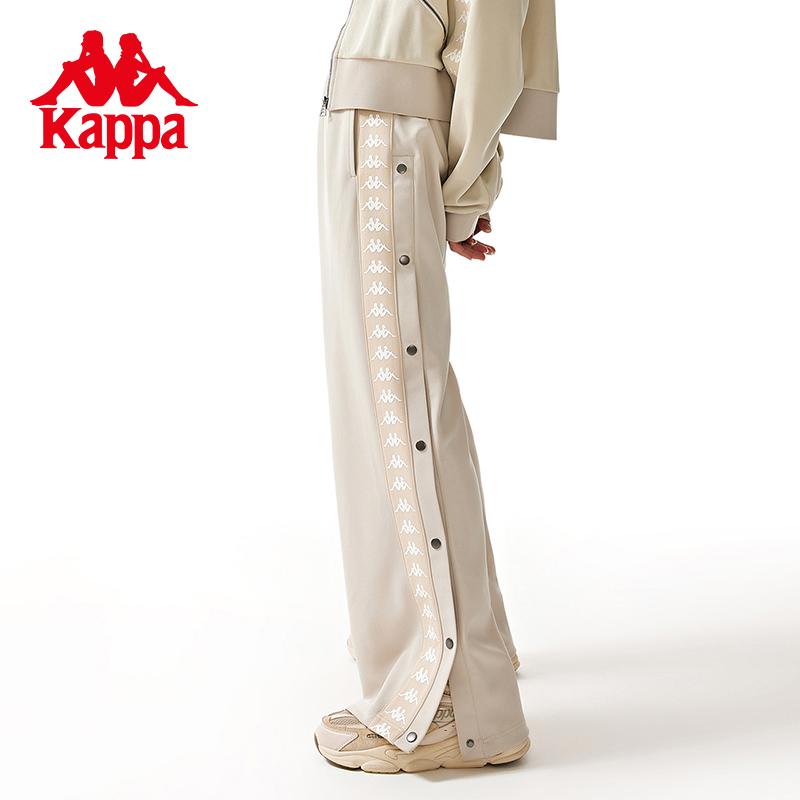 Kappa Tag Sports Pants New Women's High Waist Straight Leg Pants Buckle Casual Pants Waist Pants