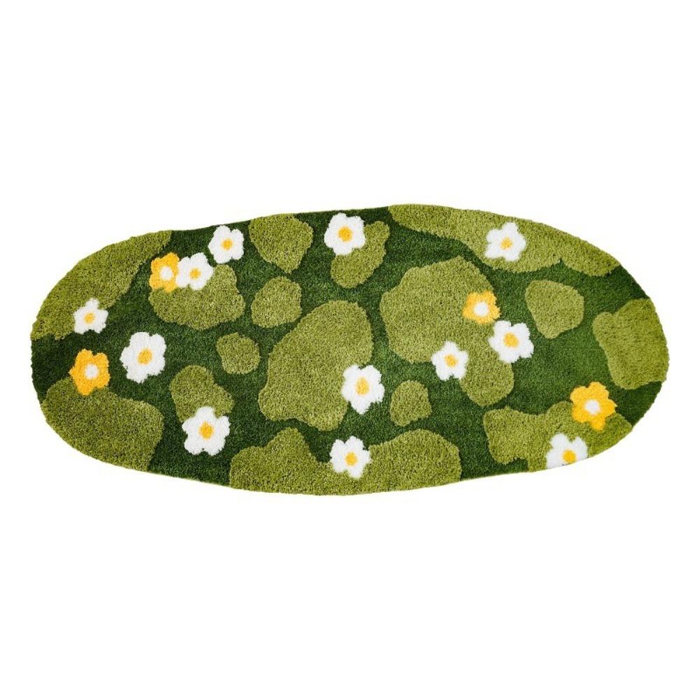 Green Moss Floral Mat Flocking Bedside Rugs  For Living Room Bedroom Home Decoration