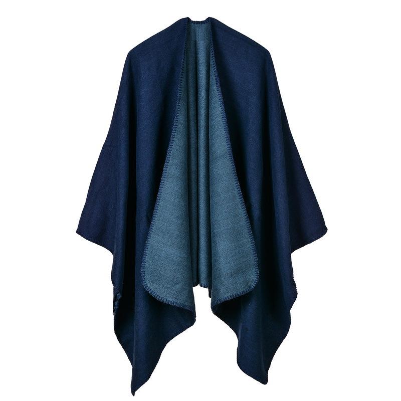 Versatile Plaid Women's Faux Cashmere Shawl: Ethnic Style Slit Cape for Autumn/Winter