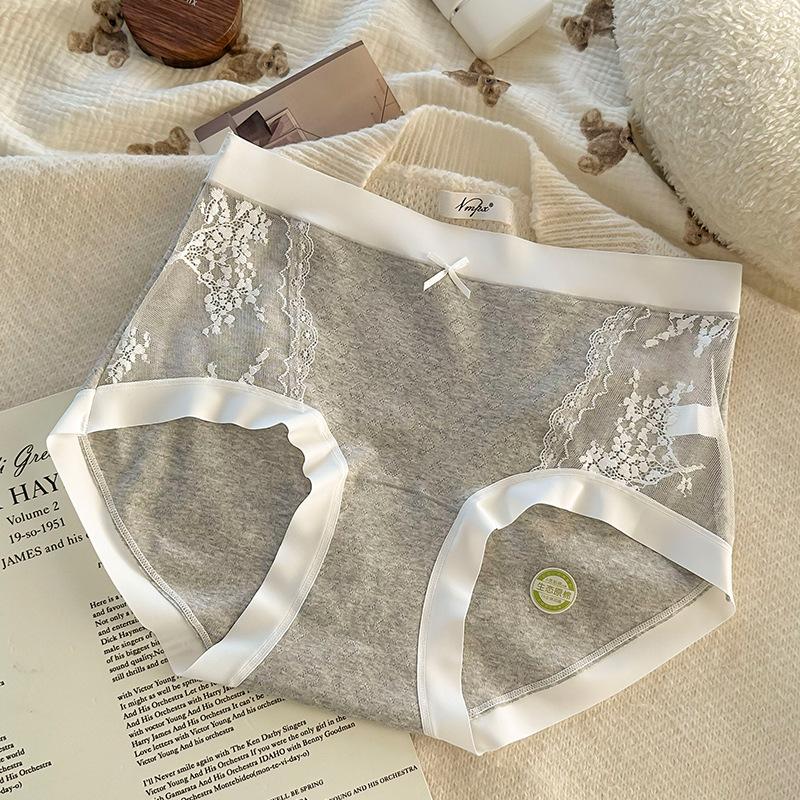 Plus Size High Waist Lace Cotton Extended Crotch Antibacterial Underwear