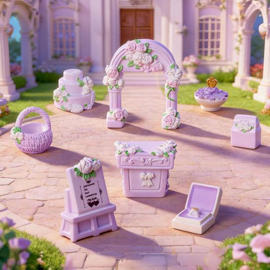 Micro Landscape Ornaments Mini Wedding Scene Decorations with Arches Bouquets Cakes Ring Boxes Resin DIY Garden Accessories Romantic Gift Ideas